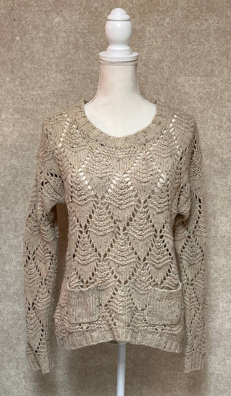 Ruff Hewn RuffHewn Tan Oatmeal Sweater pockets Small Wool Blend Crew